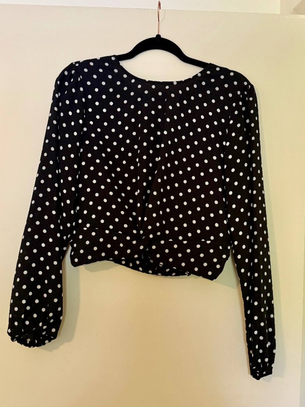 MINKPINK Black with White Polka Dot Long-Sleeve Blouse
